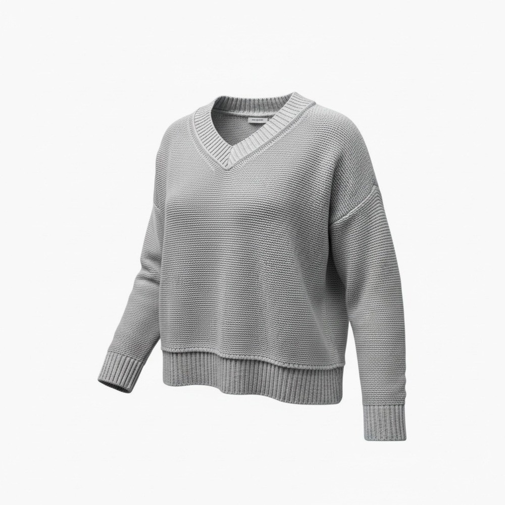 American Eagle Long Weekend V-Neck Sweater Women Medium Gray Cotton Oversize Fit